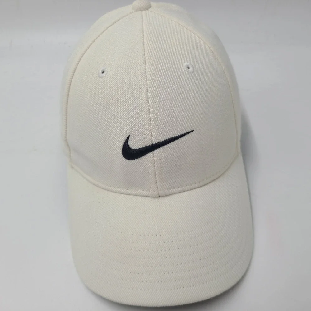 Nike Hat Adjustable Cream Black Swoosh Logo Casual Sports Cap Wool Blend Men